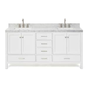 Cambridge 72 in. W x 22 in. D x 36.5 in. H Double Freestanding Bath Vanity in White with Carrara Marble Top
