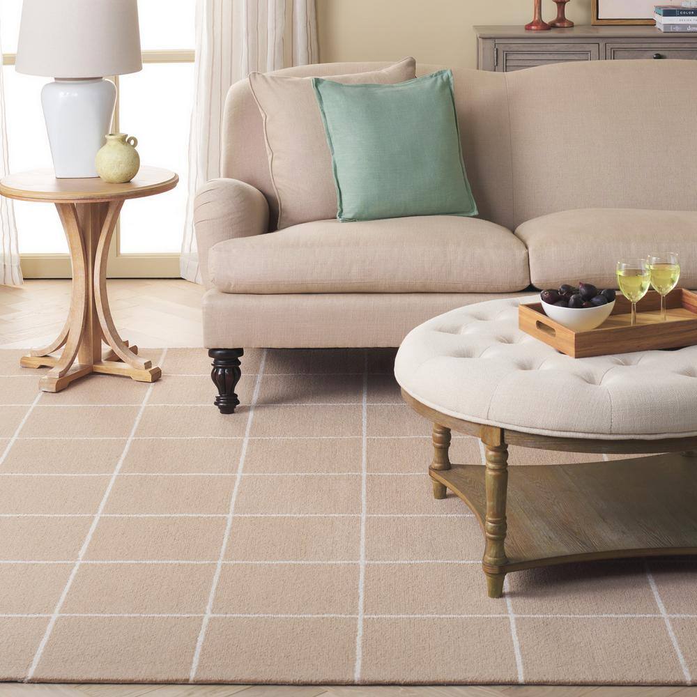 Ivory Geometric Handmade Wool Tufted Area Rug 3' x 5'