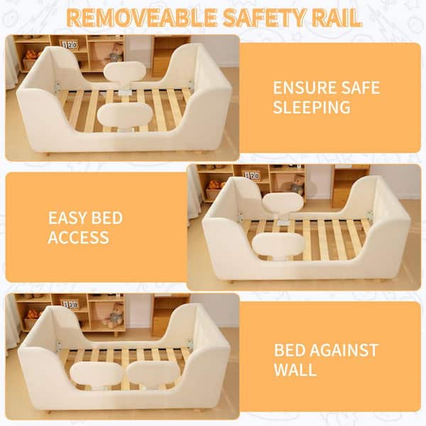 Toddler Bed Toddler Floor Bed Frame with Removable Guard Rails Kids Bed Standard Crib Size (Mattress Not Included)