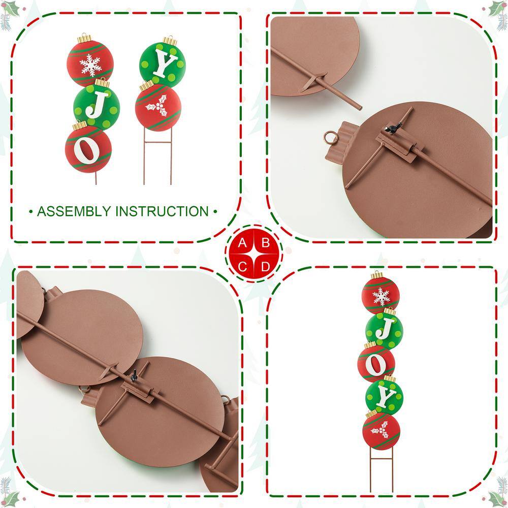 42.25" Red and Green Metal Joy Ornament Yard Stake
