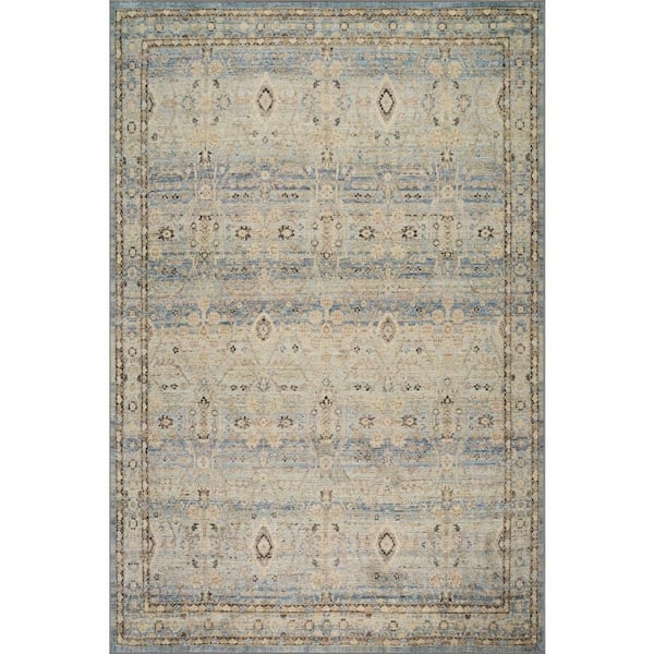 7 ft. x 9 ft. Blue Tavara Traditional Bordered Washable Indoor Area Rug
