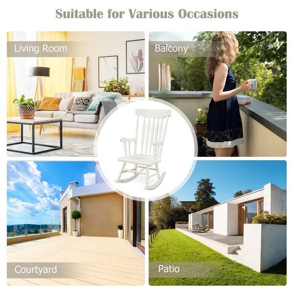 Costway White Wood Indoor Outdoor Rocking Chair Rocker QD-64-A4 