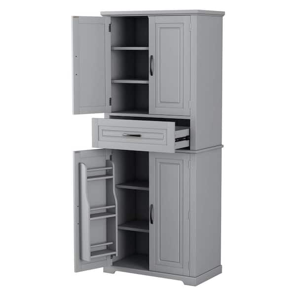 30 in. W x 15.7 in. D x 72 in. H Freestanding White Linen Cabinet with Slide Rails and Adjustable Shelf