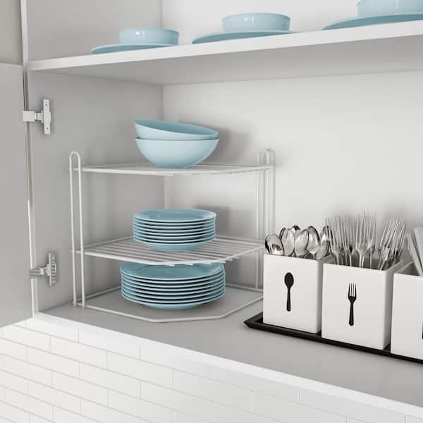Corner Shelf With 2 Tiers Storage, Shelf Organizer Kitchen Cabinets