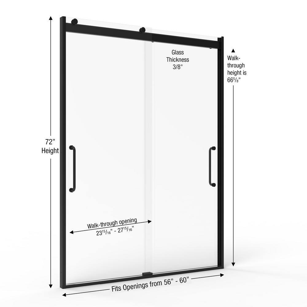 Arelo 60" Matte Black Frameless Sliding Shower Door with Clear Glass
