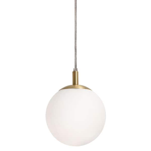 AFX Loretto 1-Light Satin Brass, White Shaded Pendant Light with White Glass Shade