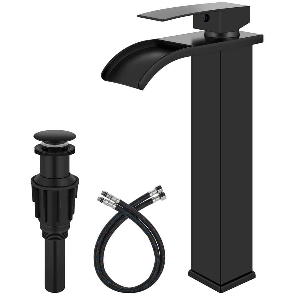 3-Piece Bathroom Accessory Set in Matte Black, Waterfall Tall Bathroom Faucet with Pop Up Drain and Supply Lines price history on PriceWatchPro