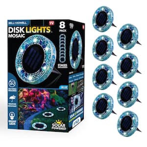 Mosaic Disk Lights Solar Powered Blue LED Path Lights with Mosaic Glass Top (8-Pack)