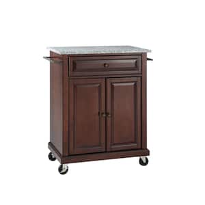 Rolling Mahogany Kitchen Cart with Granite Top