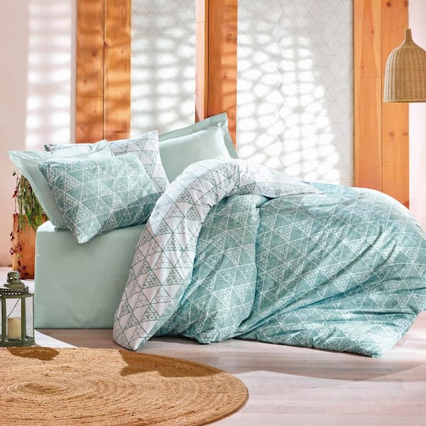 Mint Waives Duvet Cover Set, Full Size Duvet Cover, 1 Duvet Cover, 1 Fitted Sheet and 2 Pillowcases, Iron Safe