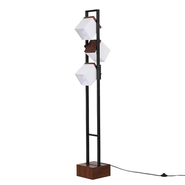 SUNMORY 67.5 in. Walnut 3-Light Tree Floor Lamp with Adjustable
