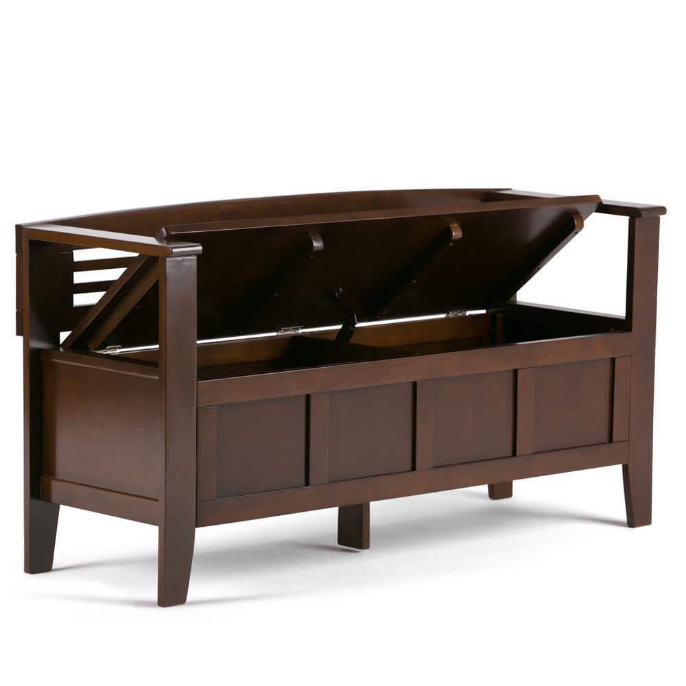 Adams Medium Brown Pinewood Storage Bench with Cut Out Back