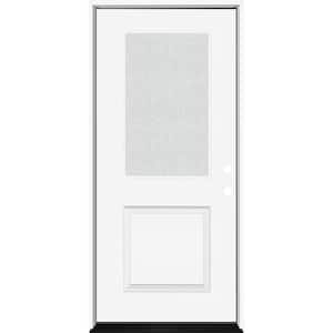 Legacy 36 in. x 80 in. 1/2-Lite Rain Glass LHIS Primed White Finish Fiberglass Prehend Front Door