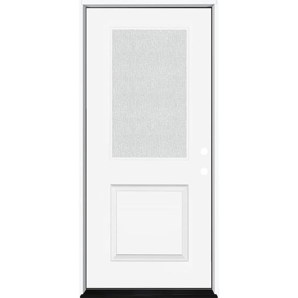 Steves & Sons Legacy 36 in. x 80 in. 1/2-Lite Rain Glass LHIS Primed White Finish Fiberglass Prehend Front Door