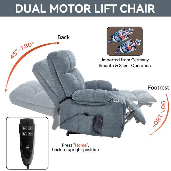 aisword Slate Premium Dual Motor Chenille Power Lift Recliner with