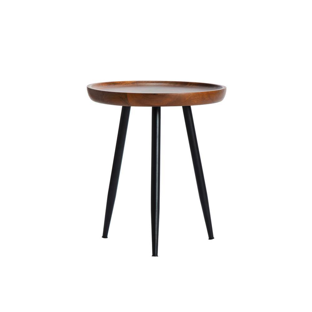 Handcrafted Mango Wood & Metal Round Side Table - 15.75"
