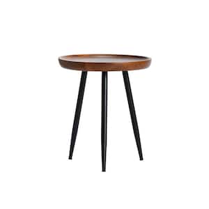 Chervey 18 in. x 15.75 in. x 15.75 in. Walnut Round Mango Wood and Iron Side Table