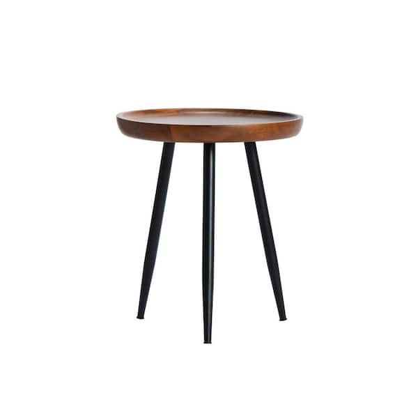 MH LONDON Chervey 18 in. x 15.75 in. x 15.75 in. Walnut Round Mango Wood and Iron Side Table