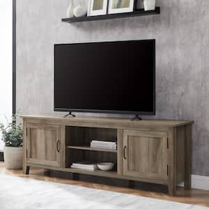 70 in. Grey Wash Composite TV Stand Fits TVs Up to 78 in. with Storage Doors