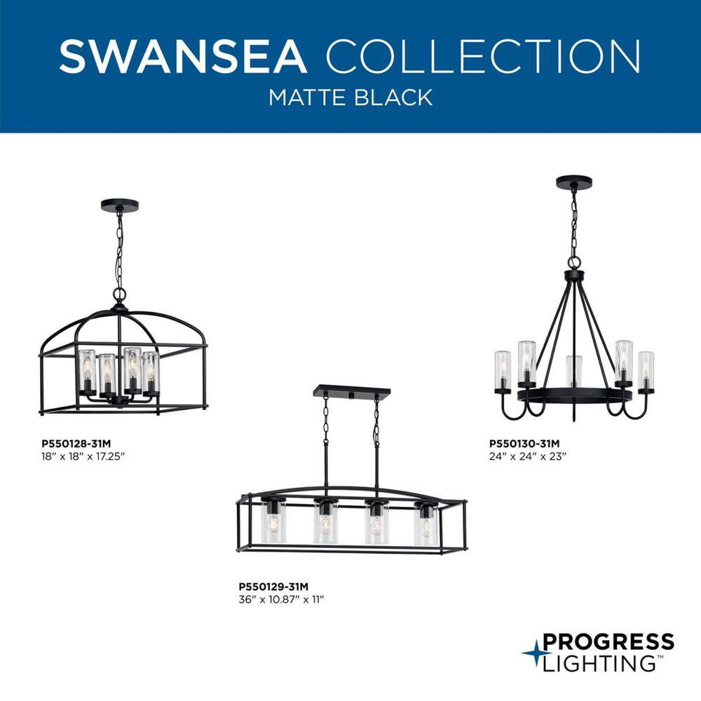 Matte Black Outdoor Cage Chandelier with Clear Glass Shades