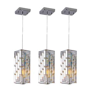 60-Watt 1 Light Chrome Pendant Light with Crystal Shade, No Bulbs Included (3-Pack)