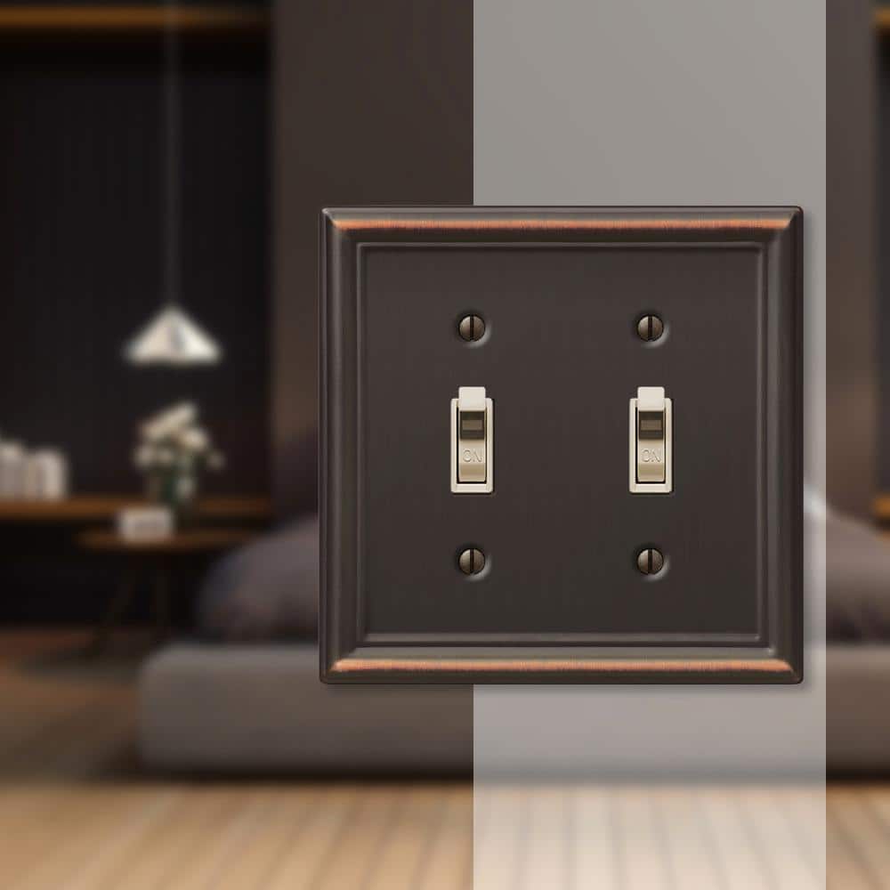 Amerelle Chelsea Bronze 2-Gang Stamped Steel Toggle Wall Plate