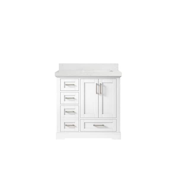 Willow Collections Boston 36 in. W x 22 in. D x 36 in. H Right Offset Sink Bath Vanity in White with 2" Empira Quartz Top