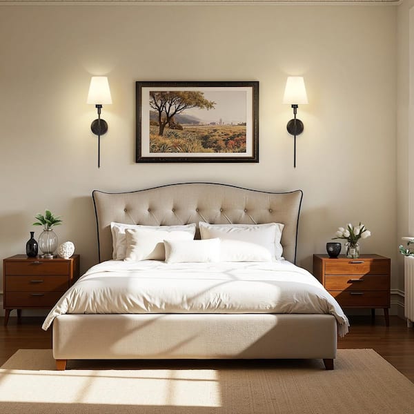 6 in. 1-Light Black Wall Sconce Wireless with Remote Control Dimmable Rechargeable Wall Light (2-Pack)