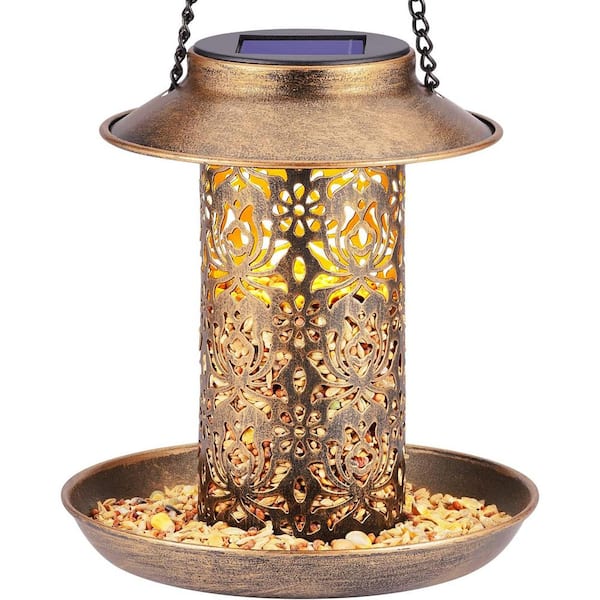Brown Metal 2 lbs. Hanging Wild Solar Bird Feeder with S Hook