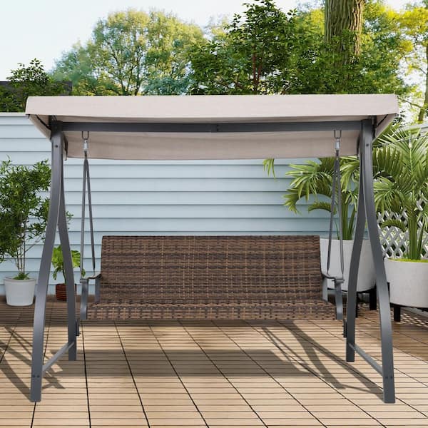 【Adul】PATIO Aoodor 3-Person Metal Woven Patio Swing with Adjustable