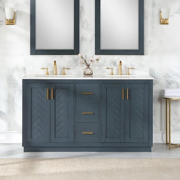 Altair Gazsi 60 in. W x 22 in. D x 34 in. H Bath Vanity in Classic Blue ...