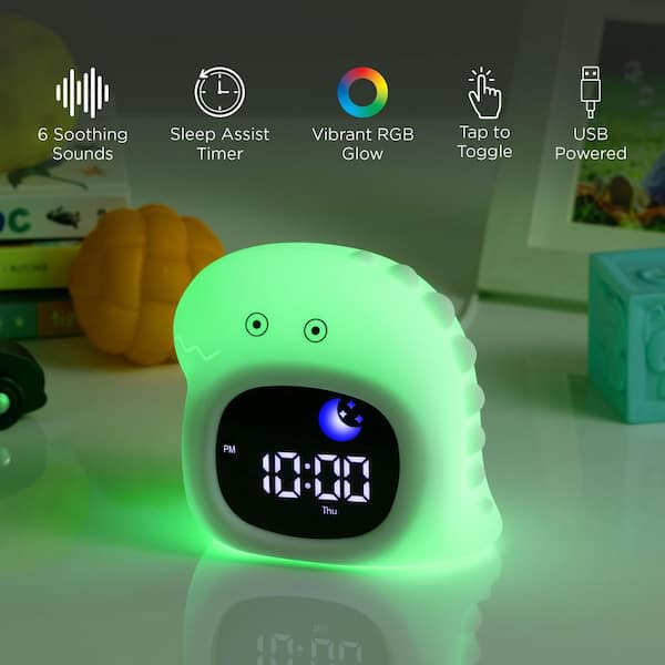 USB Operated Squishy Dino Clock with Sounds Multi-Color Integrated