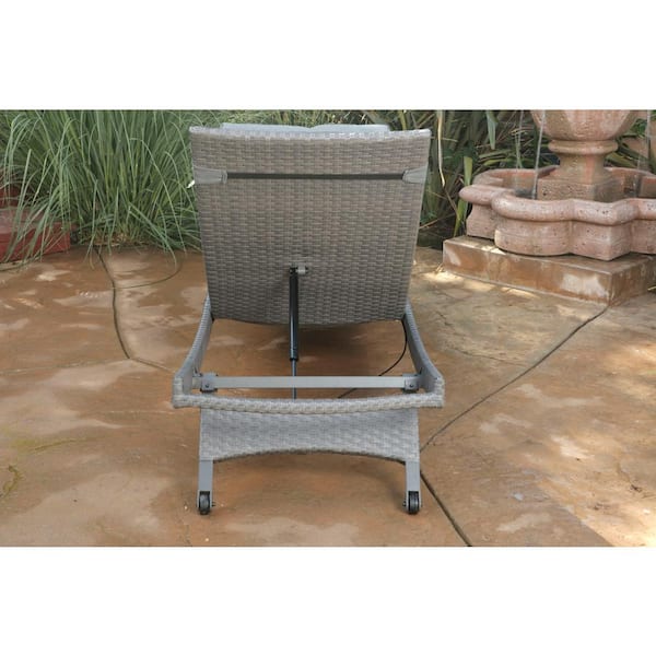 Park Ridge Grey Aluminum Wicker Woven Outdoor Chaise Lounge with Grey Headrest Cushion