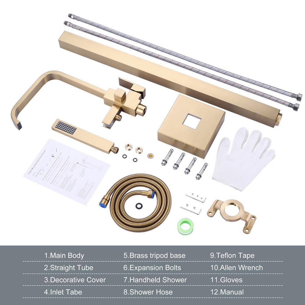 Gold Freestanding Tub Filler with Handheld Shower