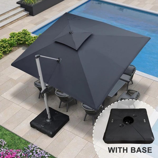 10 ft. x 12 ft. High-Quality Aluminum Polyester Outdoor Patio Umbrella Cantilever Umbrella with Stand, Gray