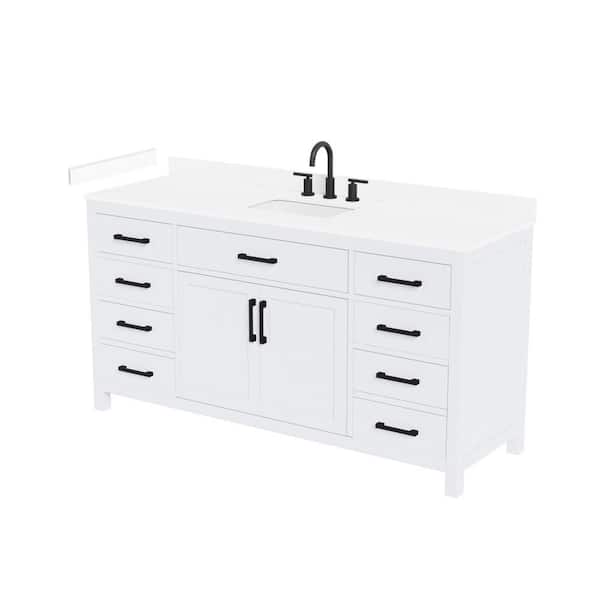 Beckett 66 in. Single Freestanding White Bath Vanity with White Cultured Marble Top