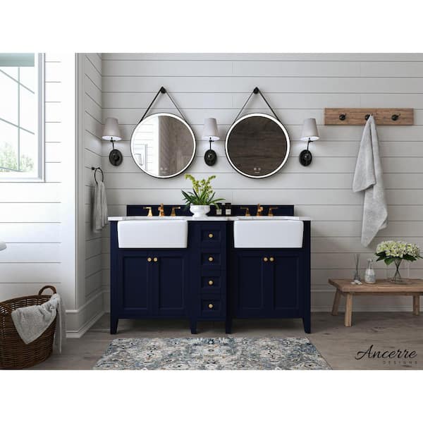 Ancerre Designs Adeline 60 in. W x 20.9 in. DBath Vanity in Heritage Blue with Marble Vanity Top in Carrara White with White Basin