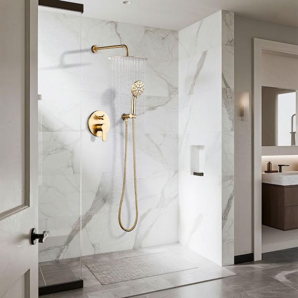 9-Spray Patterns with 1. 8GPM 12 in. Wall Mount Bathroom Rain Fixed Shower Head in Gold-12in.