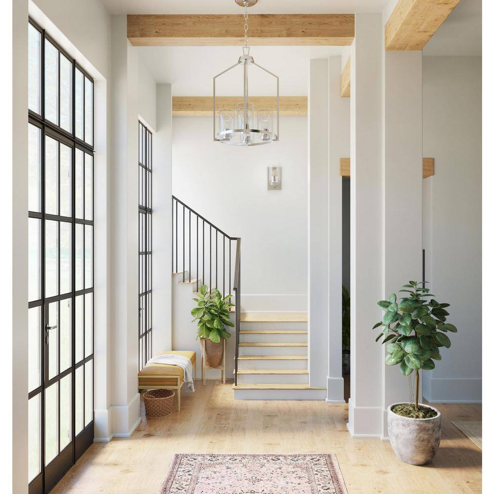 Goodwin Brushed Nickel 4-Light Foyer Pendant with Glass Shades