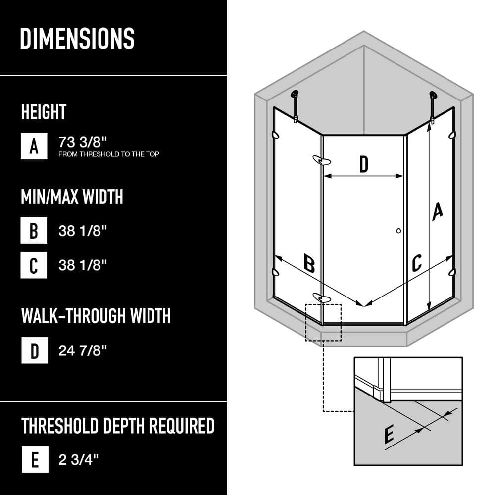 Verona 42" Frameless Neo-Angle Shower Enclosure with Brushed Nickel Hardware