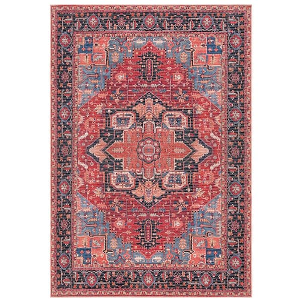 Serapi Red/Blue  5 ft. x 8 ft. Machine Washable Border Ornate Area Rug
