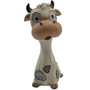 Solar 8 in. Preppy Cow Statue with Light Up Eyes in Cream White