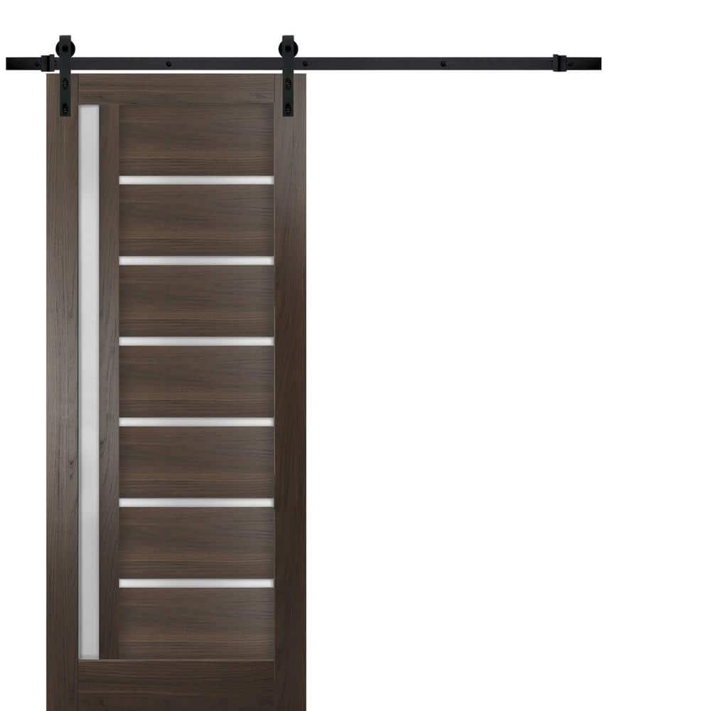 24 in. x 96 in. 1 Panel Frosted Glass Chocolate Ash Solid MDF Sliding Barn Door with Hardware Kit price history on PriceWatchPro