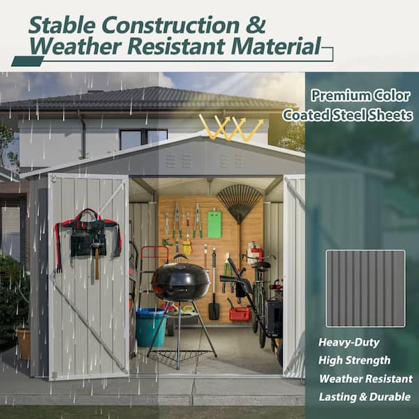 10 x 10 FT Grey Large Metal Tool Sheds with Updated Frame