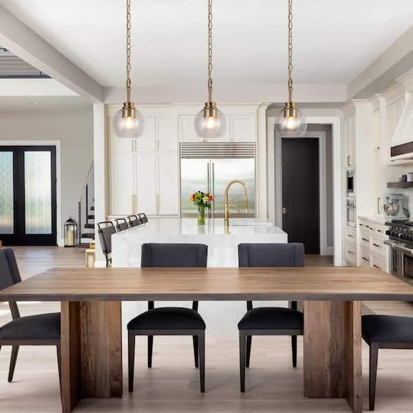 1-Light Black and Brass Modern Globe Pendant Light, Seeded Glass DIY Pendant Hanging Light, Farmhouse Island Chandelier
