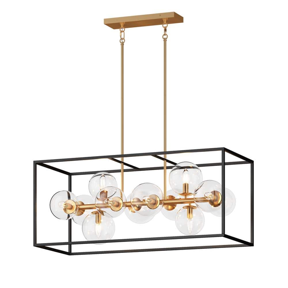 37.99 in. 12-Light Farmhouse Rectangular Chandelier Industrial Hanging Ligh