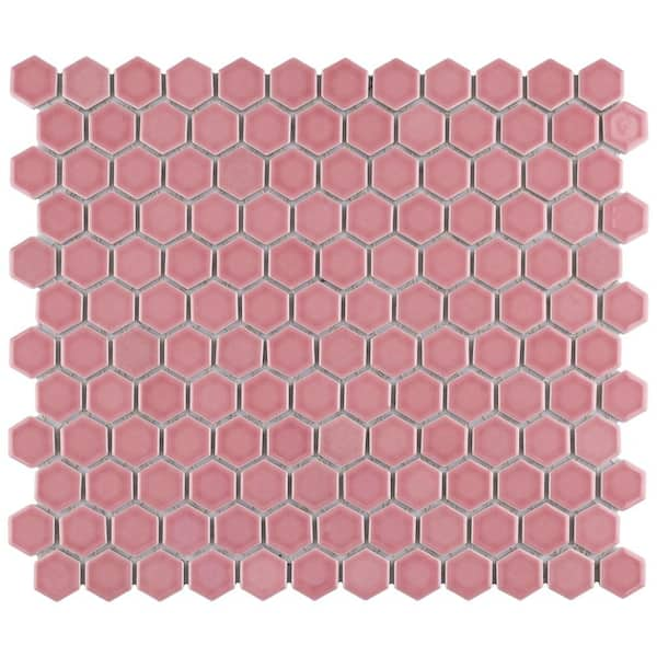 Merola Tile Tribeca 1 in. Hex Glossy Blush 10-1/4 in. x 11-7/8 in. Porcelain Mosaic Tile (8.6 sq. ft./Case)