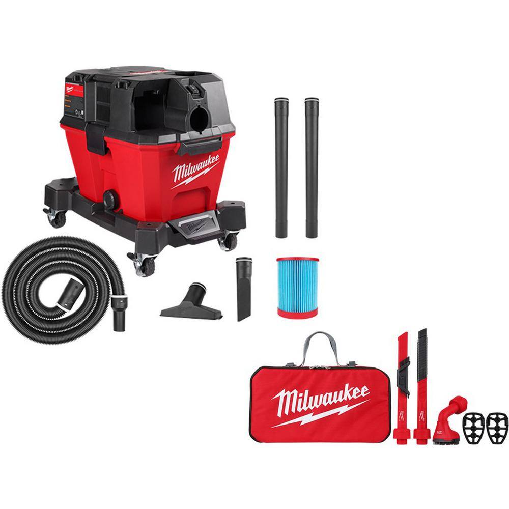 Milwaukee M18 FUEL 6 Gal. Cordless Wet/Dry Shop Vacuum W/AIR-TIP 1-1/4 in. - 2-1/2 in. Crevice and Utility Nozzle Automotive Kit