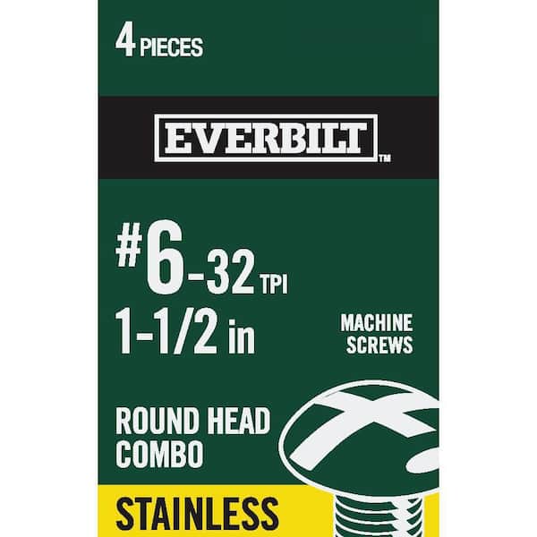 Everbilt #6-32 x 1-1/2 in. Combo Round Head Stainless Steel Machine Screw (4-Pack)