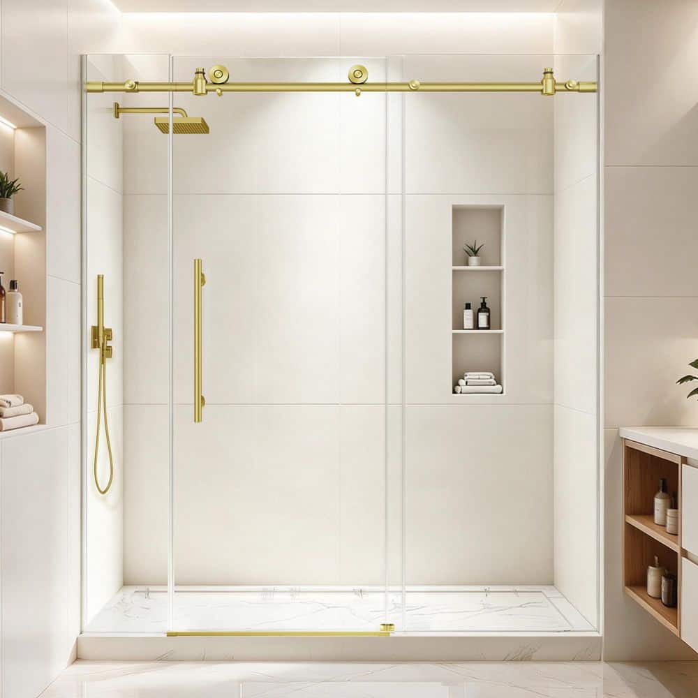67-72 in. W x 76 in. H Sliding Frameless Shower Door in Brushed Gold with Tempered Clear Glass price history on PriceWatchPro
